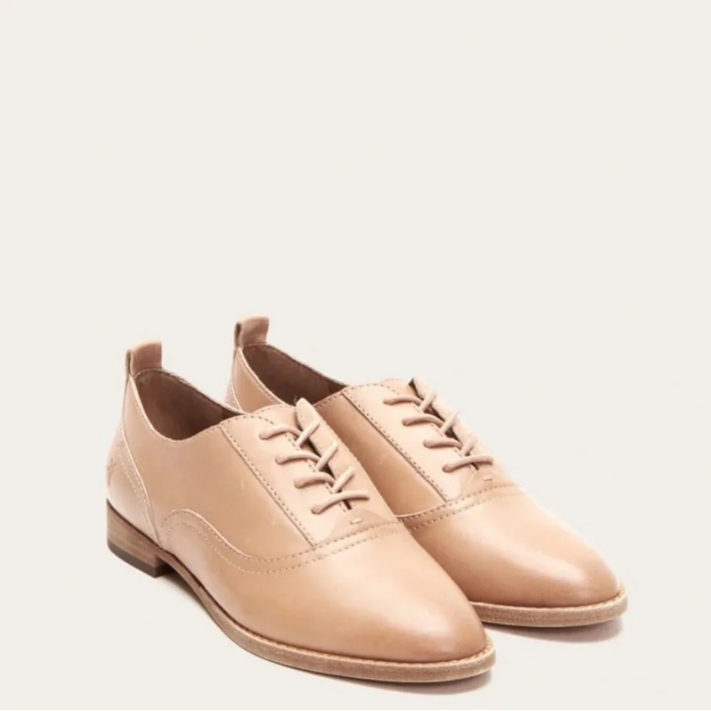 $328 Frye Grace Oxford Light Pink Real Leather Lace Up Casual Formal Work Flat - Picture 3 of 16
